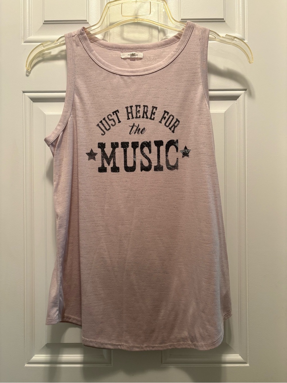 Women’s Maurices Light Pink Graphic Tank Top ‘JUST HERE FOR THE MUSIC’, Size L